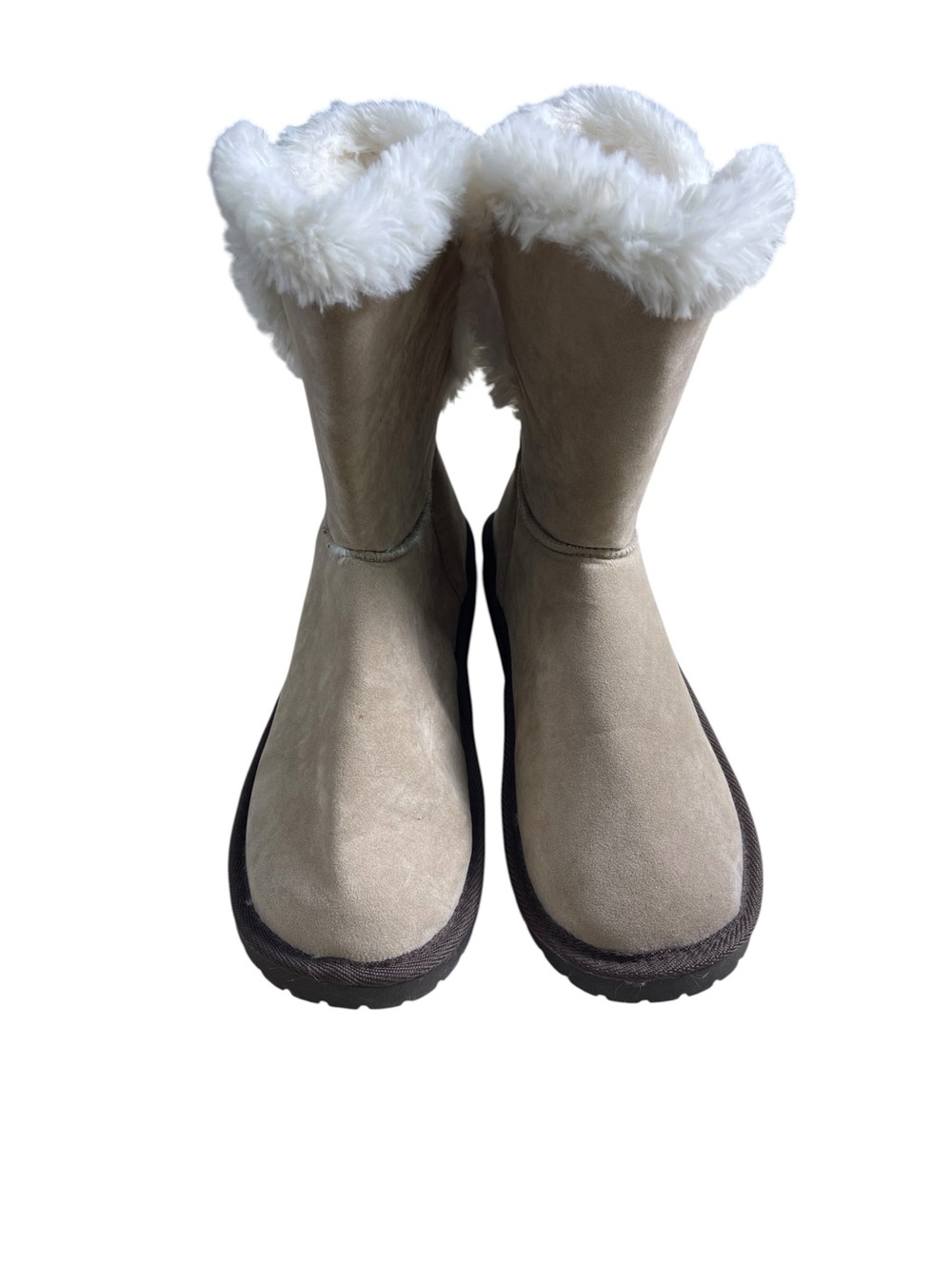 Muk Luks Tan Suede-Look  Boots with White Faux-Fur‎ Cuff size 11